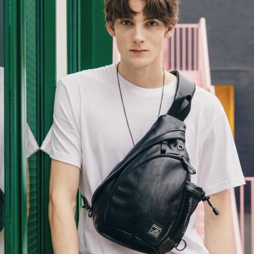 2020 New Fashion Chest Bag Men PU Leather Travel Shoulder Bag Large Capacity Black Casual Bags School Shoulder Bag
