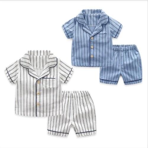 Pajamas For Boys Girls Short Sleeve Harajuku Set Striped Summer Cute Toddler Nightwear Kids Sleepwear Children Homewear Clothes