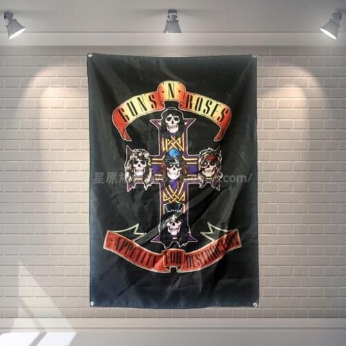 "GUNS N ROSES" Pop Band Sign Cloth Flag Four-Hole Hanging paintings Cafe Hotel Music Studio Decoration