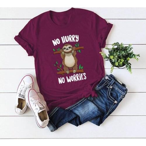 Plus Size S-5XL New Fashion Cute Fun Sloth T-shirt Ladies 100% Cotton O-neck Short Sleeve Summer T-shirt Tops Casual T-shirt