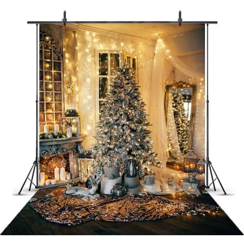 Luxury living room Photography Backdrops Christmas Tree Gifts Fireplace Decorations Studio Photo Prop Backgrounds Vinyl