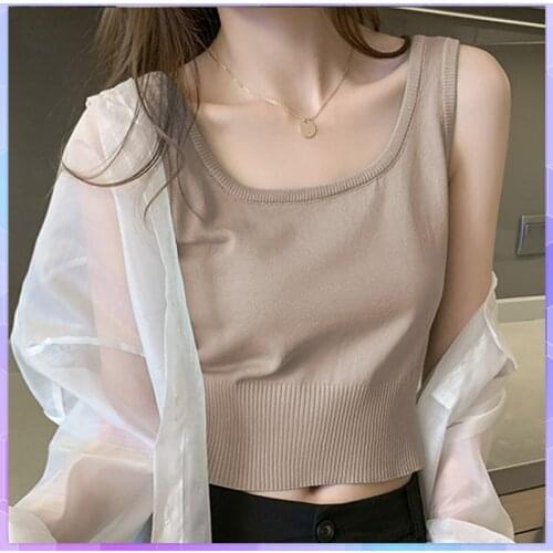 Sexy Elastic Knitted Camisole Womens Tank Top Casual Solid Camis White Basic Sleeveless Tube Tops Female Vest Summer 2021