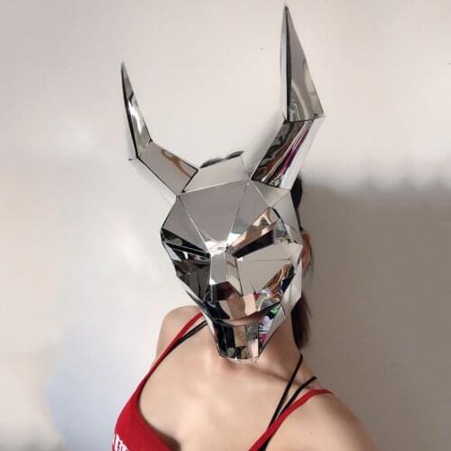 Rave Masked Party Silver Mirror Mask Cosplay Ghost Festival Outfit Nightclub Accessories DJ Mask Stage Costumes For Singers