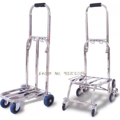 Stainless Steel Portable Luggage Trolley Foldable Climbing Stairs Pull Goods Trolley Portable Trolley Cart Grocery Shopping Smal