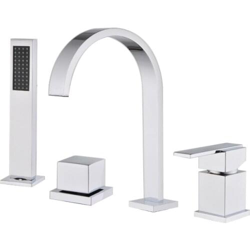 Vidric Solid Brass 4 Hole Dual Handle Cold and Hot Bathroom Basin sink Faucet 4Piece/set Bath Waterfall Faucet With Hand Shower