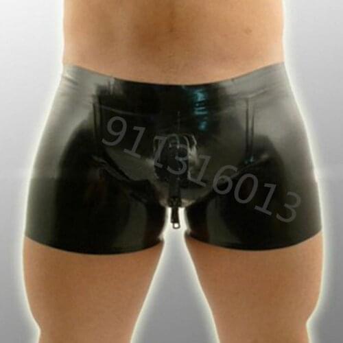 100% Latex Rubber Gummi Pure Black Sexy Special Underwear With Zipper