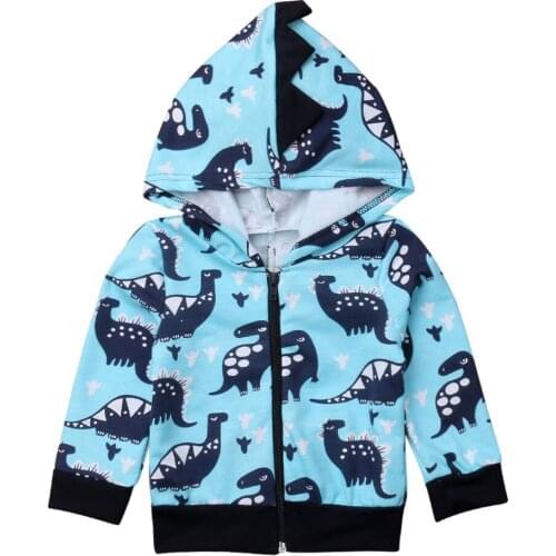 Toddler Kids Baby Boys Dinosaur Zipper Hooded Sweatshirt Coat Hoodies Spring Autumn Clothes for 1-6Y