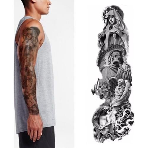 1pcs Christian Jesus Full Flower Arm Temporary Tattoo Sticker Body paint Water Transfer fake Tatoo sleeve