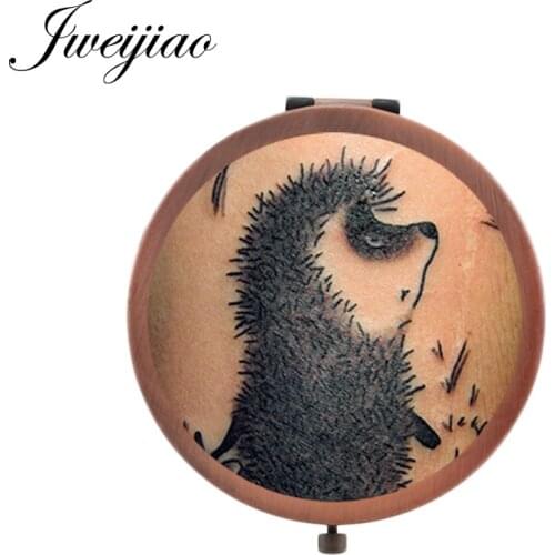 Youhaken nature cute animal Hedgehog make up mirror Vintage Copper Metal Round Mini glass cabochon Mirrors HF27