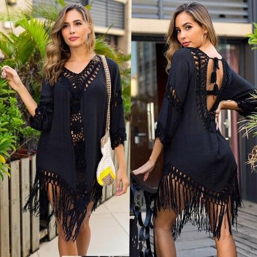Summer Women Bikini Swimsuit Swimwear Crochet Smock Fringed Beach Cover Up Bathing Suit Beachwear Suit Beach Wear купальник