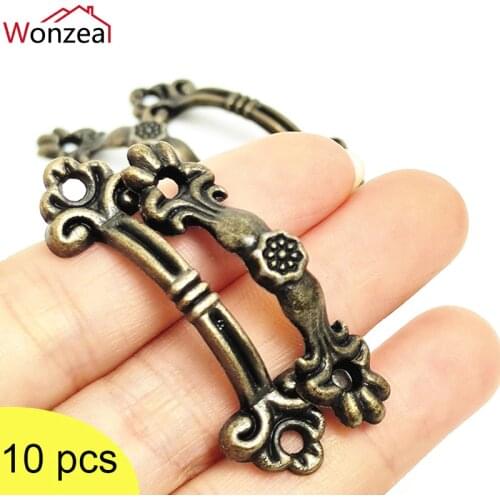 10pcs Cabinet Handle Zinc Alloy Knob Tracery Bronze Tone Antique Pulls For Drawer Wooden Jewelry Box Furniture Hardware
