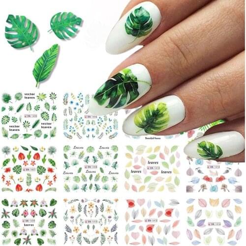 12pcs Leaves Summer Fruit Water Decals Kiwi Banana Lemon Strawberry Designs Nail Stickers Wraps Slider Decoration Accessories