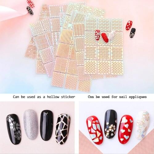 24 Sheets DIY Nail Art Hollow 3D Laser Sticker Stencil Gel Polish Nail Vinyl Tip Transfer Guide Template Nail Decals