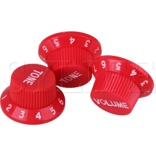 3pcs Red 1 Volume 2 Tone Top Hat Hut UFO Bell Control Knob for Electric Guitar