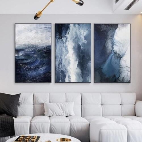 Abstract Wall Art Extremely Built Wall Poster Canvas Print Nordic Blue Texture Modern Painting Living Room Modern Art Decoration