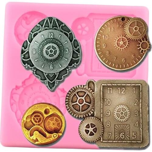 Steampunk Gear Clock Silicone Mold Chocolate Gumpaste Moulds Cupcake Topper Fondant Cake Decorating Tools Candy Clay Resin Molds