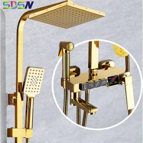 Digital Shower System with Quality Brass Bathroom Mixer Faucet Gold Thermostatic Shower Sets Rainfall Gold Shower Head Sets