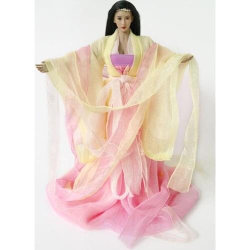 1/6 Scale 12''Ancient Women Long Dress Gown Models Yellow Pink for 12''Figures DIY