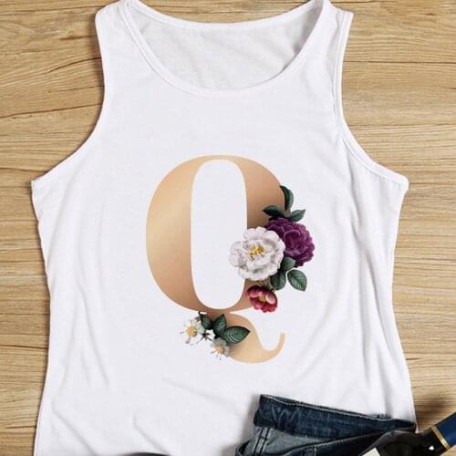 Aesthetics Golden letters flowers Sexy Women Vest Tank Tops Camisole Fashion T-Shirts Harajuku Casual Female Crop Top Clothing