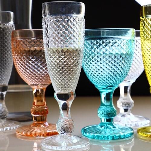 European Embossed Color Goblet 150-300ML Juice Cup Restaurant Hotel Creative Ice Cream Goblet Champagne Cup Mug