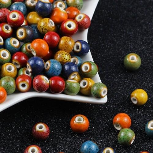 YHBZRET Glaze Ceramic Beads 6/8/10/12MM Round Porcelain Spacer Charms Loose beads for Jewelry making DIY Bracelet Accessories