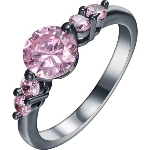 Hainon Classic Vintage Pink Stone Paved Black Gold Color Promise Rings Jewelry Gift Cubic Zircon Engagement Ring for Women