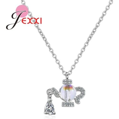 Hot Sale Women Pendant/Chain Necklace Lovely Kettle Shaped Charms Rainbow Crystal Cubic Zircon Wedding Engagement Ornaments