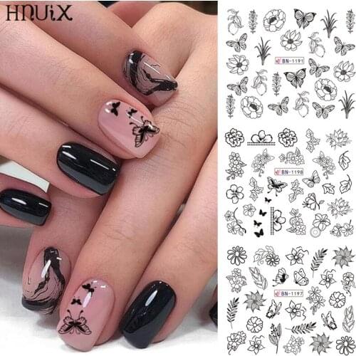 HNUIX 12 Designs Nail Stickers Set Mixed Floral Geometric Sexy Girl Nail Art Water Transfer Decals Tattoos Sliders Manicure