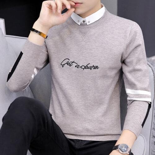 Fake Two-Piece Sweater MensSpring and Autumn Korean Mens Shirt Collar Bottoming Shirt Cotton Knitwear Fashion Handsome Sweater