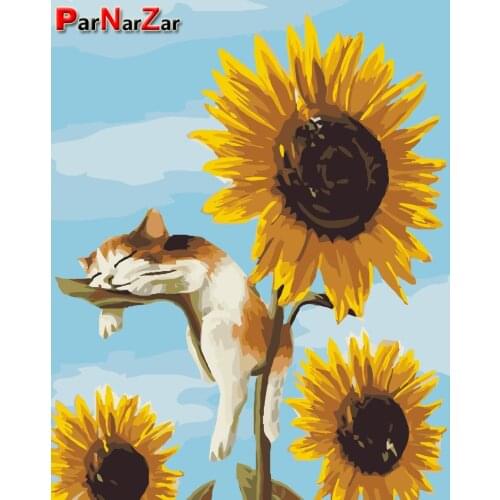 ParNarZar 5D DIY Diamond Painting Full Round / Square Drill Sunflower Cat Mosaic Embroidery Art Crafts for Home Wall Decorations
