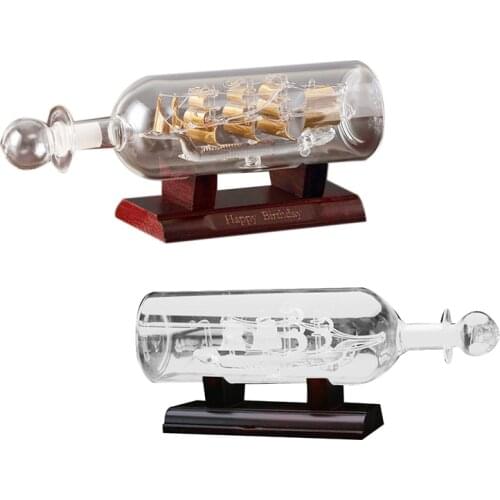 Ship in A Bottle Glass Boat Wood Base Decorative Ornaments Room Vintage Home Decor Decoration Accessories