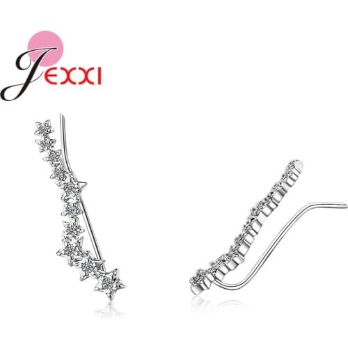 Koeran Women Trendy Star Shape 925 Sterling Silver Cubic Zircon Ear Clip Cuff Earrings Clip On Earring Jewelry Without Piercing