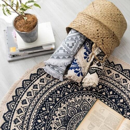 Round Rugs Boho Mandala Tassels Woven Cotton Circle Mat for Home Kitchen Living Room Bedroom Bathroom Decor Carpet