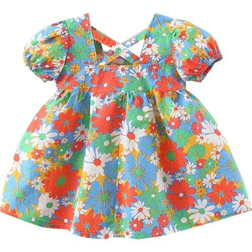 Summer Flora Design Girl Princess Dress Cotton Newborn Toddlers Cute Infant Square Collar Outwear Kids Clothing Baby Clothes