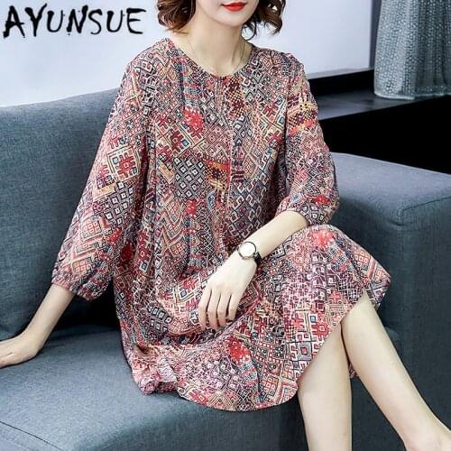 Ayunsue Summer Dress Silk Boho Casual Dress Floral Plus Size Ladies Dress New Arrival 2020 Kleider Damen 608188 Pph11