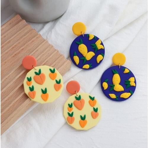 Lifefontier Cute Colorful Fruit Clay Earrings for Women Girls Unusual 3D Peach Carrot Cactus Polymer Clay Drop Earrings Jewelry