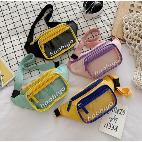 Cute Student Shoulder Bags Nylon Waist Packs for Women Chic Chest Bag Transparent Pack Female Phone Purse