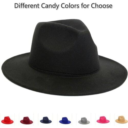 Fashion Pure Color British Wide Brim Fedora Vintage Elegant Formal Hat Unisex Jazz Hat Solid Bowler Cap With Ribbon Casual