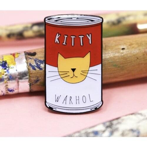 Cartoons Kitty Warhol Can Enamel Brooch Pin Backpack Hat Bag Collar Lapel Pins Badges Women Mens Fashion Jewelry Accessories