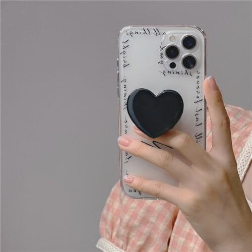 Korean Border Cute English Letters Black Love Heart Bracket Soft Case for iphone 11 12 Pro Max 7 8 Puls X XR XS Protect Cover