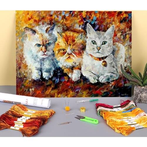 Oil Painting Style Kittens Printed 11CT Cross-Stitch Kit DIY Embroidery DMC Threads Handicraft Craft Painting Hobby Jewelry