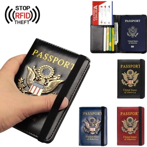 USA America Passport Covers Holder Women Men RFID Business PU Leather ID Bank Card Storage Wallet Purse Case Travel Accessories
