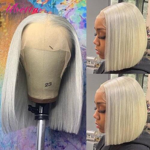 Bob Wig for Black Women 13x6 Lace Front Wigs 150% Density Real Hair Wigs Brazilian Virgin Human Hair Grey Bleached Straight