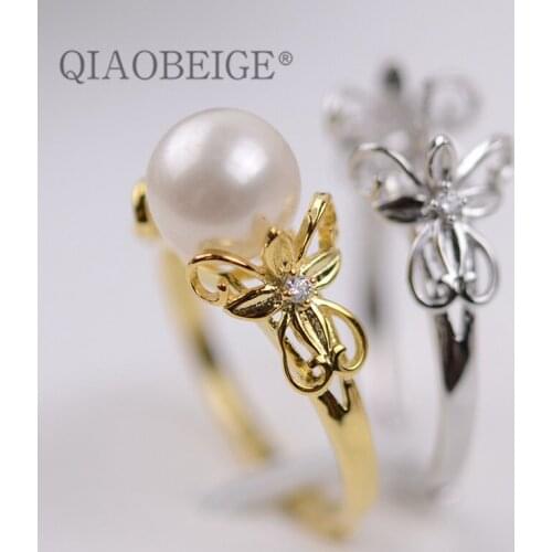 QIAOBEIGE Diy 925 Zircon Flower Ring Love Engagement Luxury Stering Silver Ring For Women Jewelry DIY SILVER Components