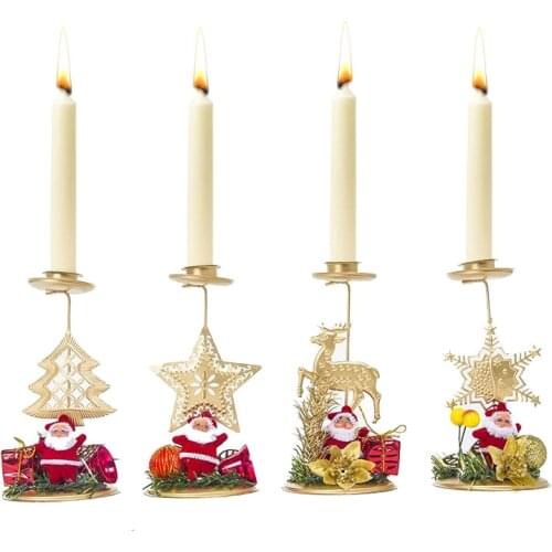 Christmas Desktop Candle Holder Santa Claus Snowflake Star Candlestick Iron Candle Ornament Gift for Xmas Table Decoration Gold