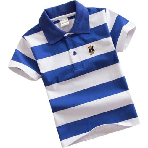 Summer Boys Striped Polo Shirts Children School Clothing Cotton Short Sleeve Turn-down Collar Sports Tees Size 24M-15T