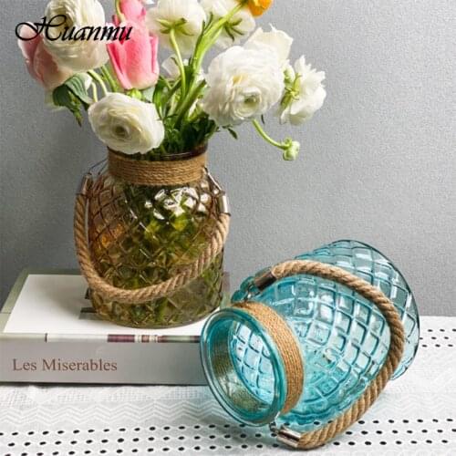 Hemp Rope Handle Portable Transparent Glass Vase Desk Dining Tabletop Flower Arrangement Hydroponic Ornaments Simplicity ваза