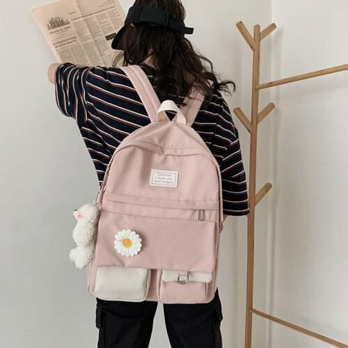 2021 Preppy Women Backpack Waterproof nylon Candy Colors Backpacks student School Bags for Teenage Girls Cute Travel Rucksack