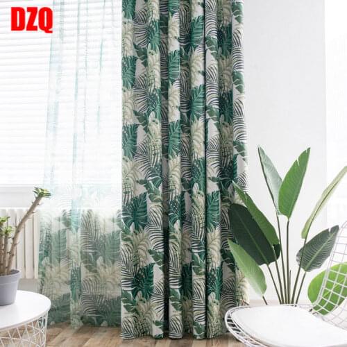 Modern Pattern Tropical Green Leaves Printed Curtains for Living Room Rainforest Tulle Blackout Rate 85% Window Drape