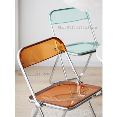 Nordic Transparent Folding Chair Simple Plastic Back Net Red Makeup Color Dining Chair Crystal Acrylic Chair